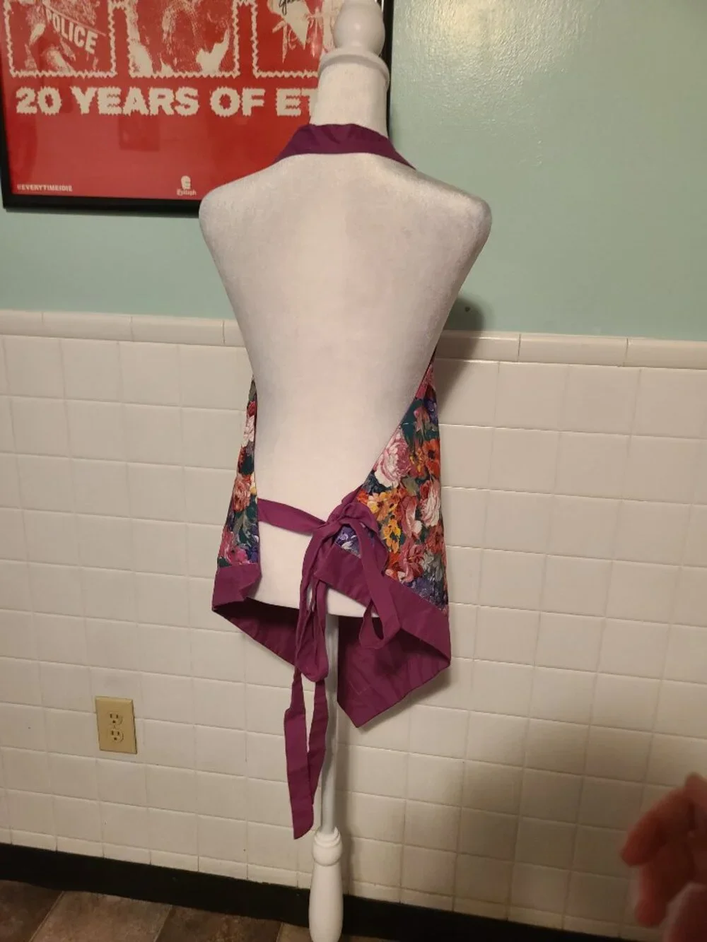 Vintage Handmade Colorful Purple Button Floral Apron Artist Baking Cottagecore